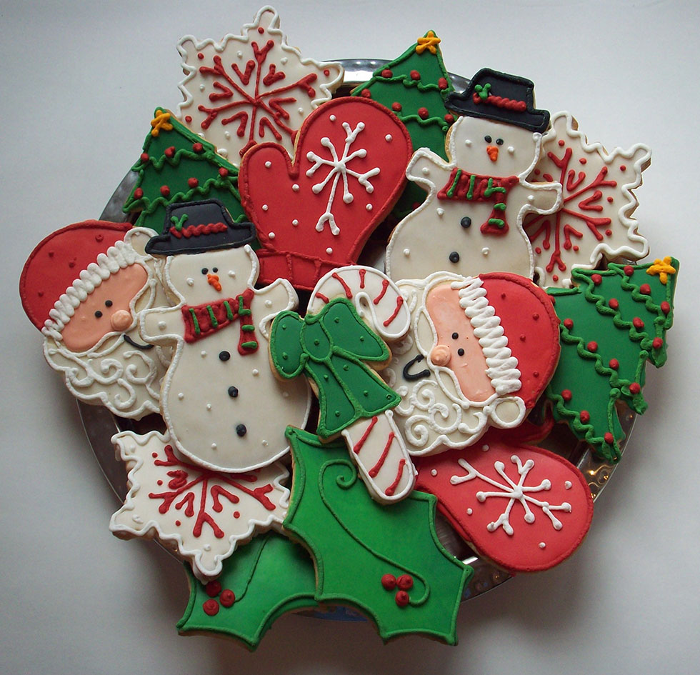 assortment of hand decorated holiday cookies